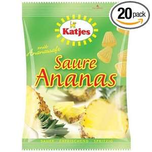 Katjes Saure Ananas (Gummi Sour Pineapple), 7 Ounce Bags (Pack of 20 