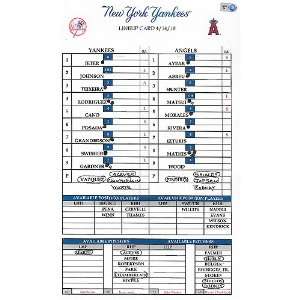 Angels at Yankees 4 14 2010 Game Used Lineup Card (MLB Auth)   New 