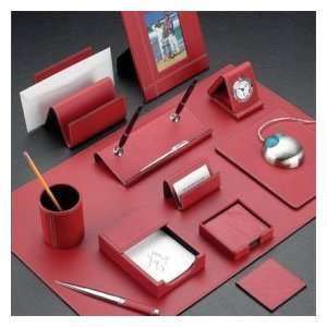  Executive 11 Piece Genuine Red Leather Desk Set Office 