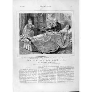   1874 BENJAMINE STORY LAW LADY SICK BED HOUSE OLD PRINT