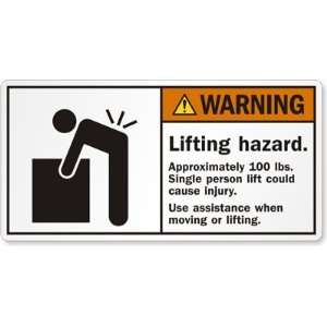 Lifting hazard. Approximately 100 lbs. Single person lift could cause 