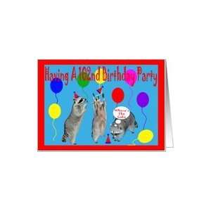  Invitation for 102nd Birthday Party, Raccoons with party 