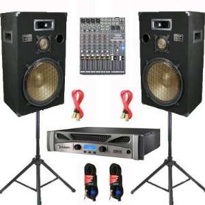   Way 15 Speakers, Mixer, Stands and Cables DJ Set New CROWNPPB15SET4