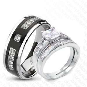  3 Pieces His & Hers, 925 Sterling Silver Rhodium Plated 