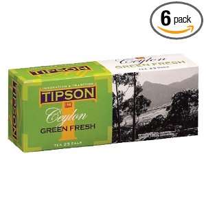 Tipson Green Fresh String & Tag Teabag, 25 Count Tea Bags (Pack of 6)