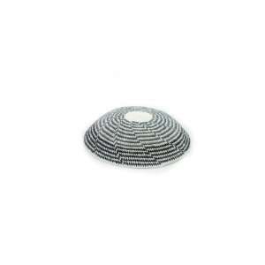  14cm White DMC Knitted Kippah with Grey, White and Black 