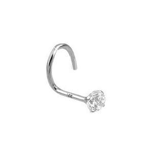  14KT White Gold Nose Ring Screw 3mm CZ 22G FREE Nose Ring 