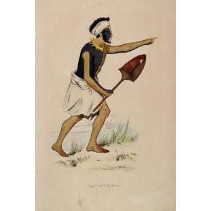 1843 Print Costume Warrior Tongatapu Tongatabu Tonga   Hand Colored 