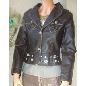  Black faux leather bomber jacket with rhinestones 