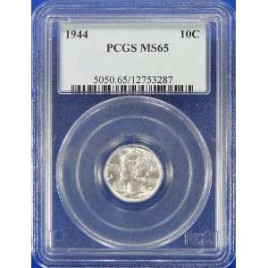    1944 P MS65 Mercury Silver Dime Graded by PCGS 