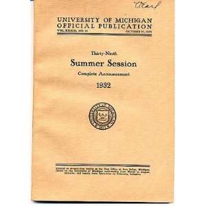   of Michigan Catalog Summer Session 1932 Ann Arbor 