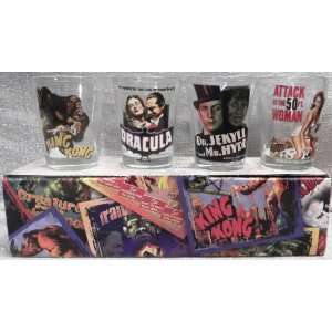  Classic Horror Movies 4 Piece 1.5 oz SHOT GLASS BOXED SET 