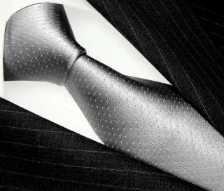 84494 LORENZO CANA Italian silk tie silver white polka dots luxury 