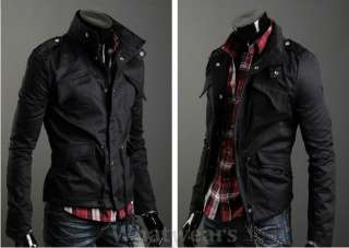 Mens Zip Stand Collar Slim Coat Jacket Tops Black Z12  