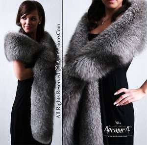 LONG Blue Frost Grey silver black Fox Fur Boa Scarf Big  