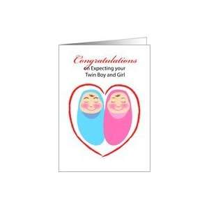 Congratulations On expecting your twin boy and girl in love shape Card