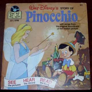 Vintage Walt Disney PINOCCHIO Book & Record 1977  