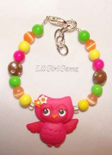   M2MG FALL FOR AUTUMN PINK OWL CLAY BRACELET BOUTIQUE CUSTOM  