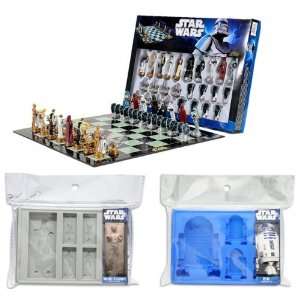  Star Wars 3D Chess Set / Game & 2 Ice Cube Trays (Han Solo 