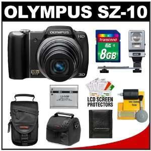 Olympus SZ 10 3D 14 MP Digital Camera (Black) with 8GB Card + Battery 