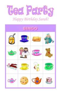 Tea Party Birthday Party Game Bingo Cards  