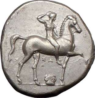 Calabria.TARENTUM, 334 B.C., Silver Stater.Taras on Dolphin. Rare and 