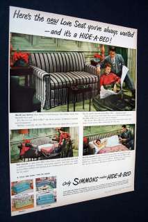1949 SIMMONS HIDE A BED LOVE SEAT BEAUTYREST print ad  