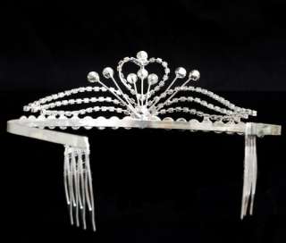 1P Shining Rhinestone Crown Comb Wedding Bridal Tiara Headband Silver 