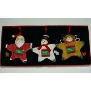 Set of 3 Wood Holiday Christmas Ornament Photo Frames Santa Claus 