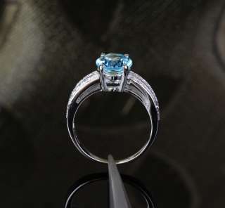 6ct Aquamarine .37ct Diamond 14K White Gold Engagement Wedding Band 