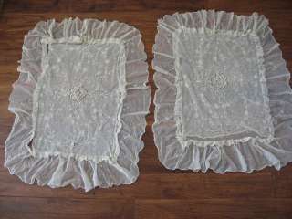 GORGEOUS Old Antique Tambour NET LACE PILLOW SHAMS or PILLOW COVERS 