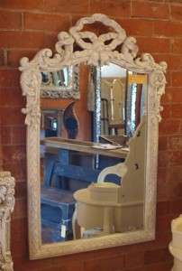 Antique White French Style Mirror   Floral Swags & Bows  