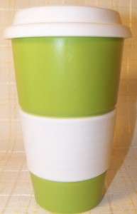 World Market Ceramic Lime Green Gripper Travel Coffee Mug Cup  