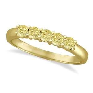 Five Stone Fancy Yellow Canary Diamond Anniversary Ring 14k Gold (0 