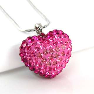 18K WGP Pink Love Heart Necklace Use Swarovski Crystal NA1686 Free 