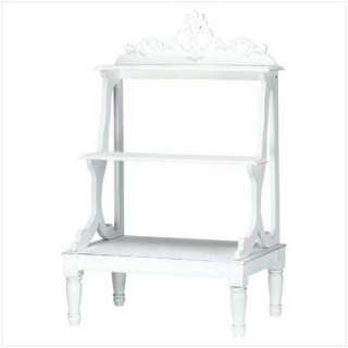   White Finish Wood Ladder Style Mini Shelves Floor Stand  