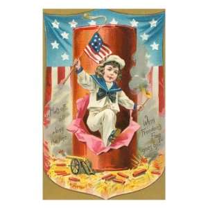 4th of July, Sailor Boy Jumping out of Rocket Premium Giclee Poster 