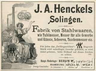 1898 Ad Engraving J.A.Henckels Stahlwaaren Fabrik Knives Scissors 