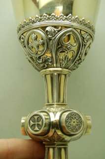 100 year old Sterling Gothic Chalice, Paten & Case +  