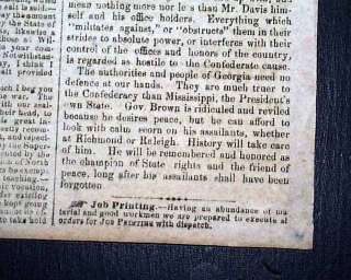 Zebulon B. Vance Message in 1864 CONFEDERATE North Carolina Civil War 