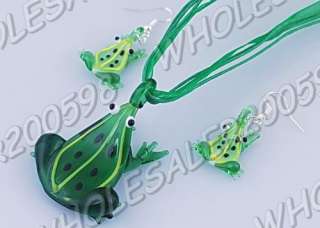 W14381 12sets Frog Glass Pendant Necklaces+Earrings  