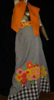 Flower Power vtg 70s gingham Check Maxi Skirt  