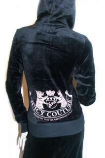 NWT JUICY COUTURE Black Velour Old School Crest Tracksuits Hoodie 