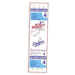   1981 World Series Full Ticket Game 4 Yankees Dodgers 