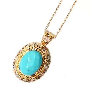  Faux Turquoise Stone Sea Pendant Gold Plated Necklace 