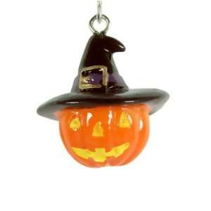 Roly Polys 3 D Hand Painted Resin Halloween Jack O Lantern with Witch 