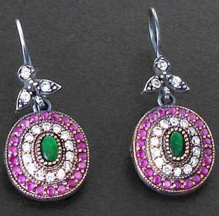 TURKISH GREEN EMERALD OVAL RUBY TOPAZ ROUND 925 SILVER DANGLING 