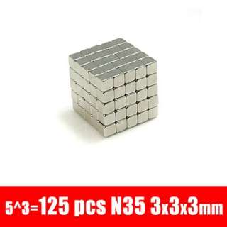 125 Cube Rare Earth Neodymium Magnets N35 3mm x 3mmx3mm  