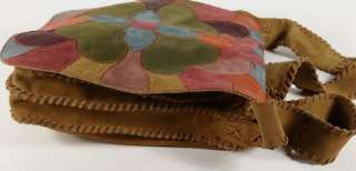 Lucky Brand Chestnut Suede Multi Colored Floral Patchwork Crossbody 