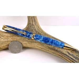  Blue Ice II Acrylic Slimline Pen With a Gold Finish 